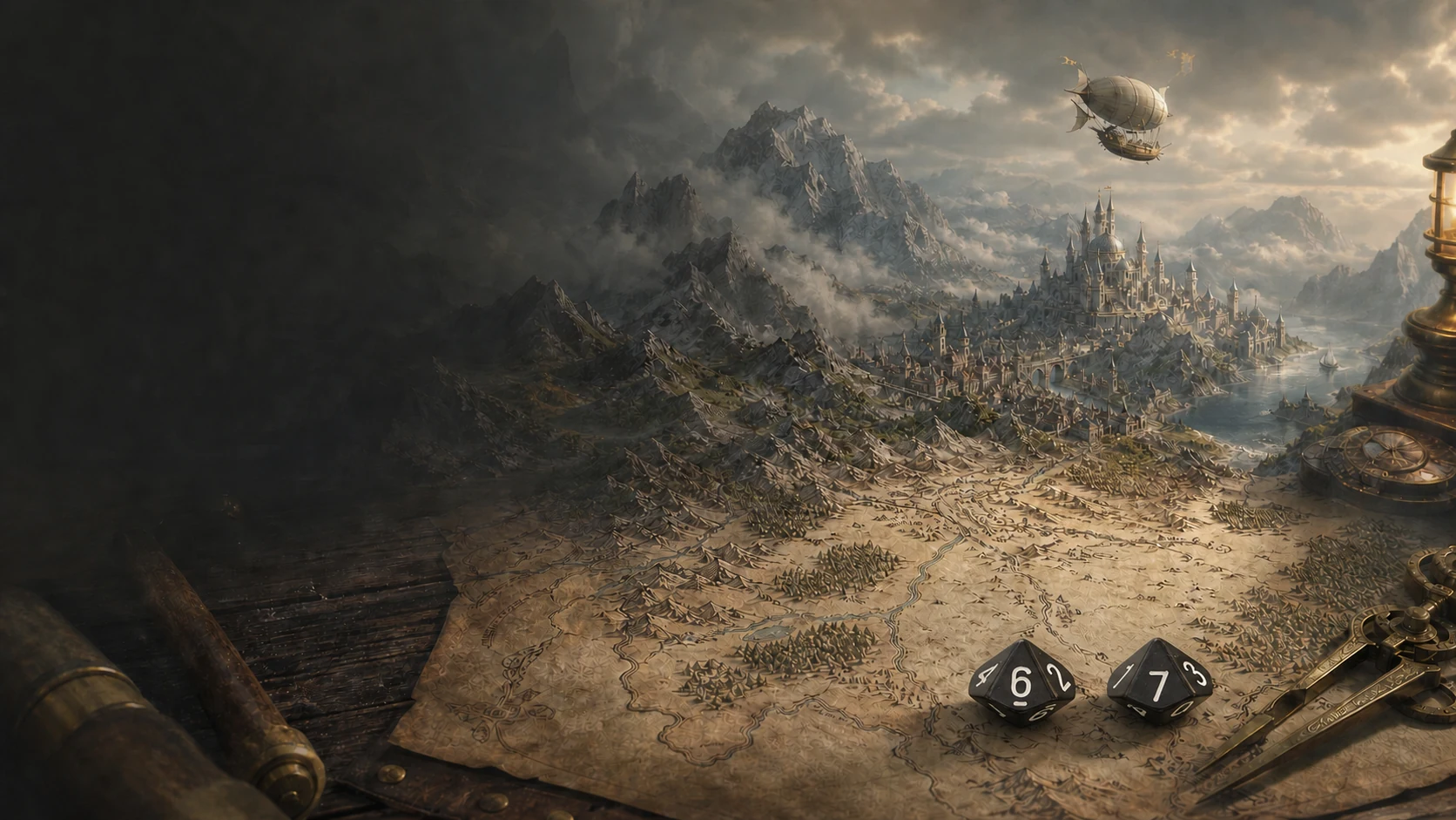 A campaign map opens into a living fantasy world